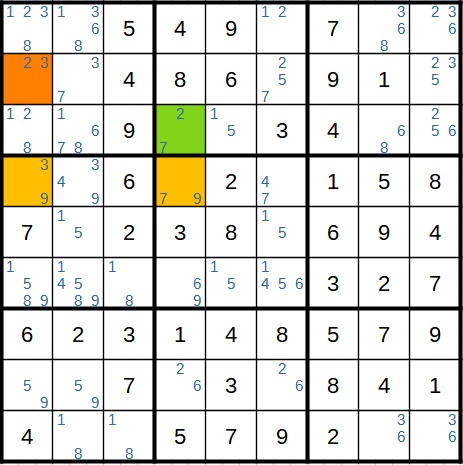 Beispiel 1 einer XY-Kette in Sudoku